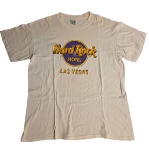 Vintage 90s Hard Rock Hotel Las Vegas Graphic T-Shirt Cream Large